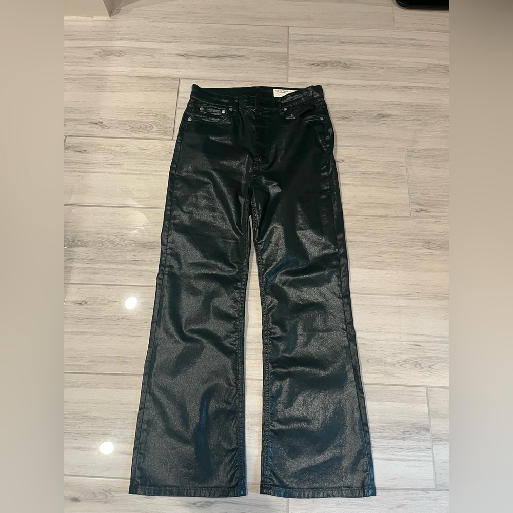rag & bone Shiny Dark Green Flare Jeans